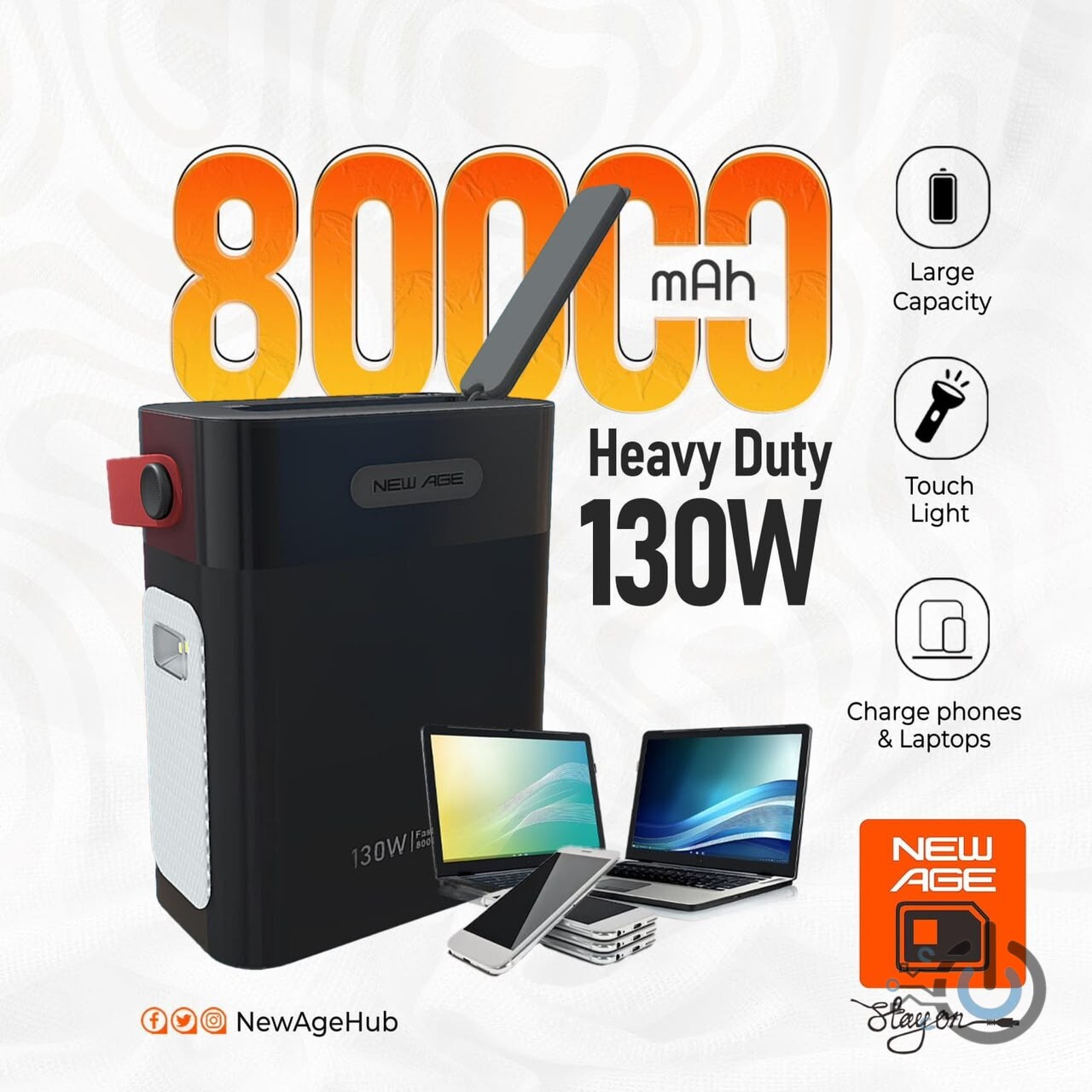 Newage Heavy Duty (A.I. Power) 80000mAh 130w Laptop Level Power Bank