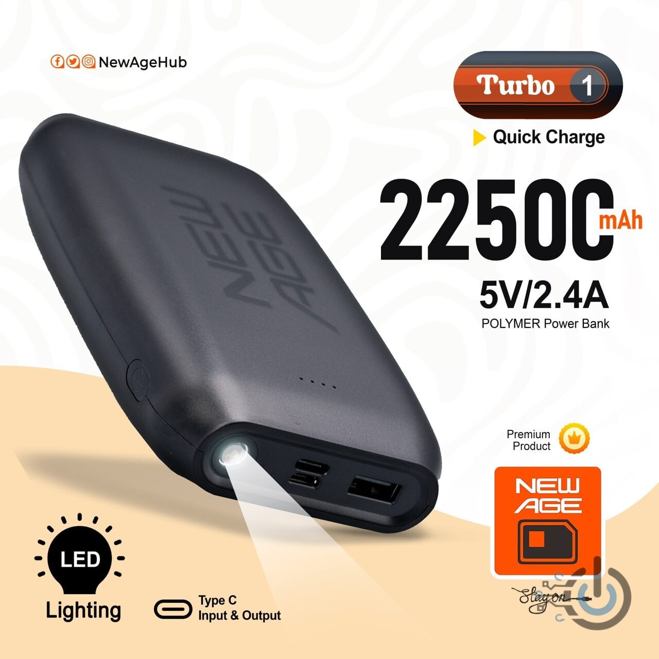 Newage Turbo 1 – 22500mAh Power Bank (With Torch Light)